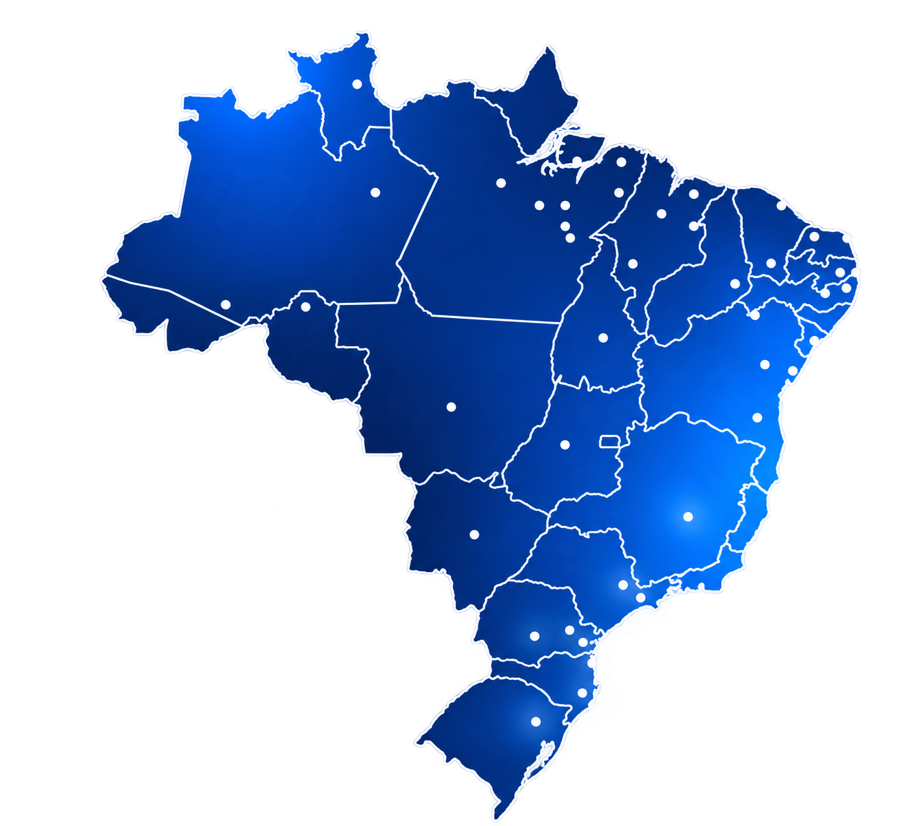 Mapa das rotas de atendimento da Inova em todo o Brasil